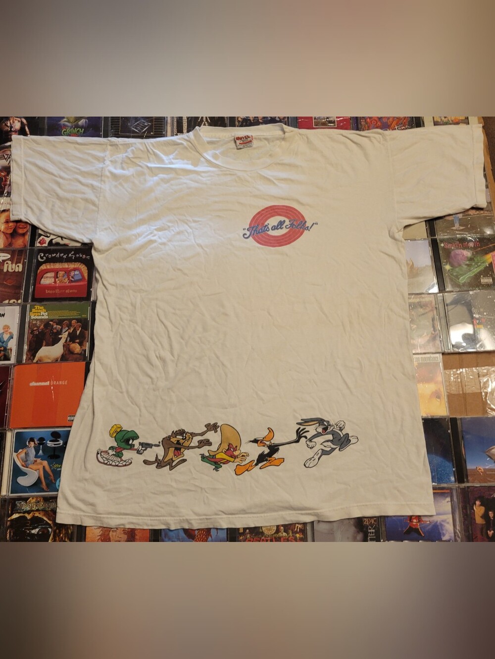 1993 Double Sided Looney Tunes "That's All Folks" White Graphic Tee